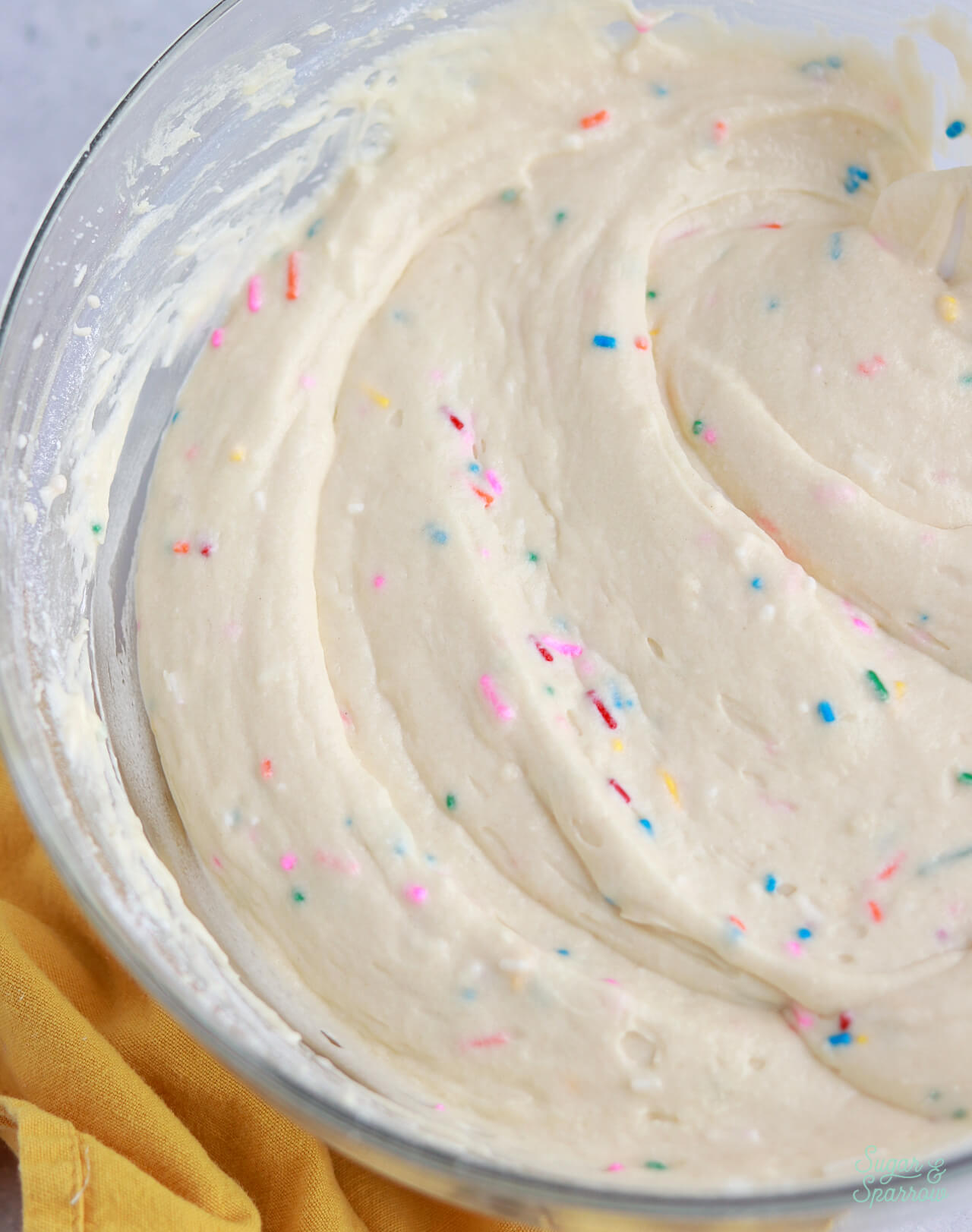 funfetti cake batter in a bowl