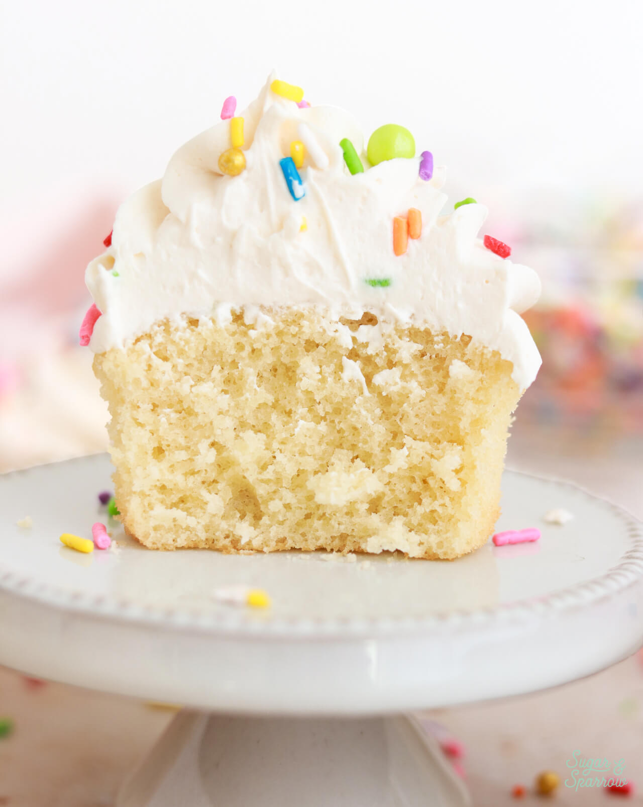 soft and moist vanilla cupcakes recipe by sugar and sparrow