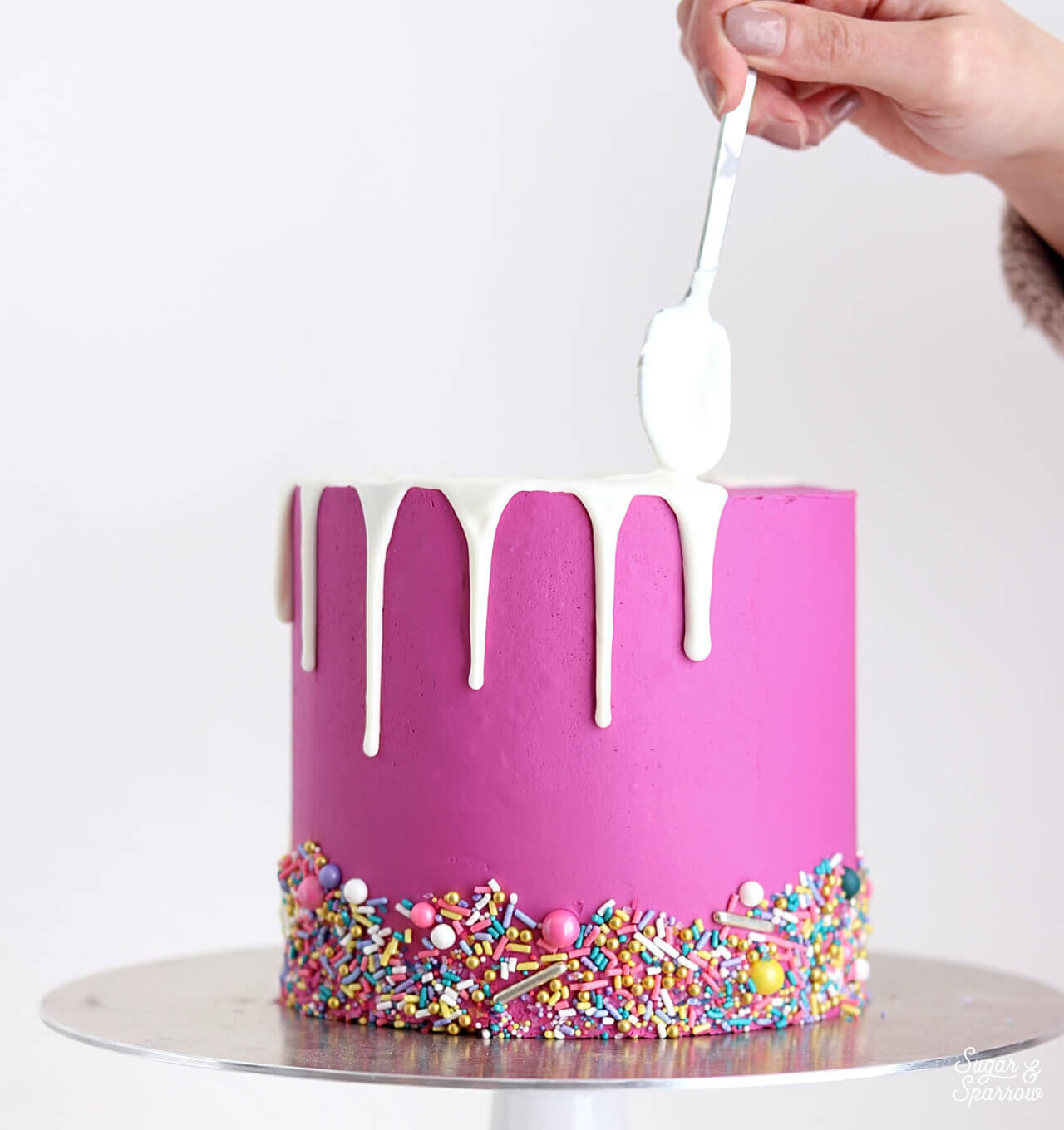 White Chocolate Ganache Drip Cake Recipe Tips Sugar Sparrow