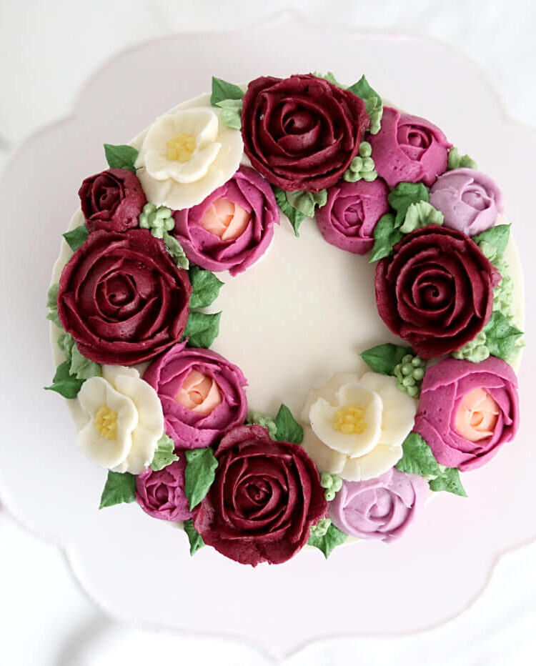 buttercream flower wreath cake
