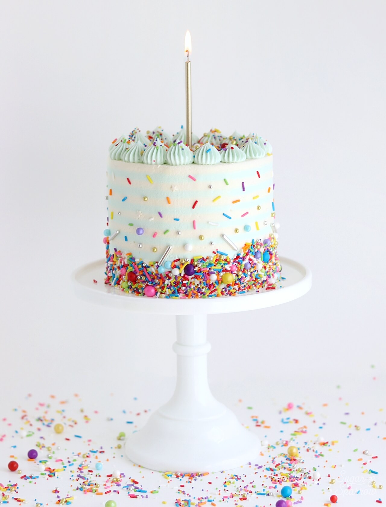 birthday cake with sprinkles by sugar and sparrow