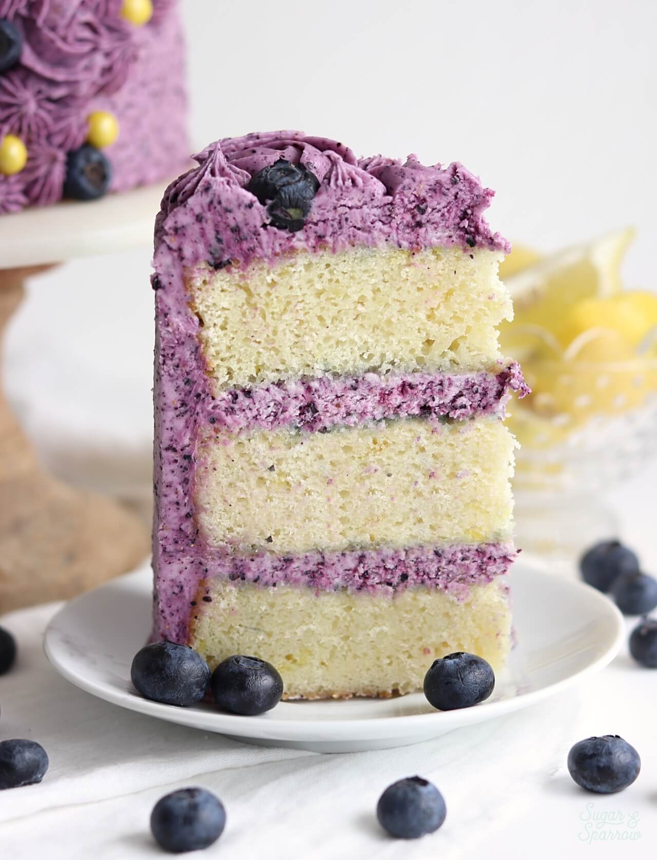 Lemon Layer Cake With Blueberry Buttercream - Sugar & Sparrow