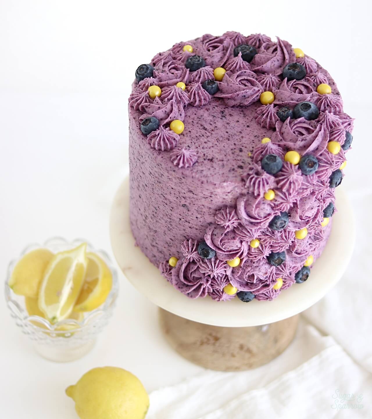 Lemon Layer Cake With Blueberry Buttercream - Sugar & Sparrow