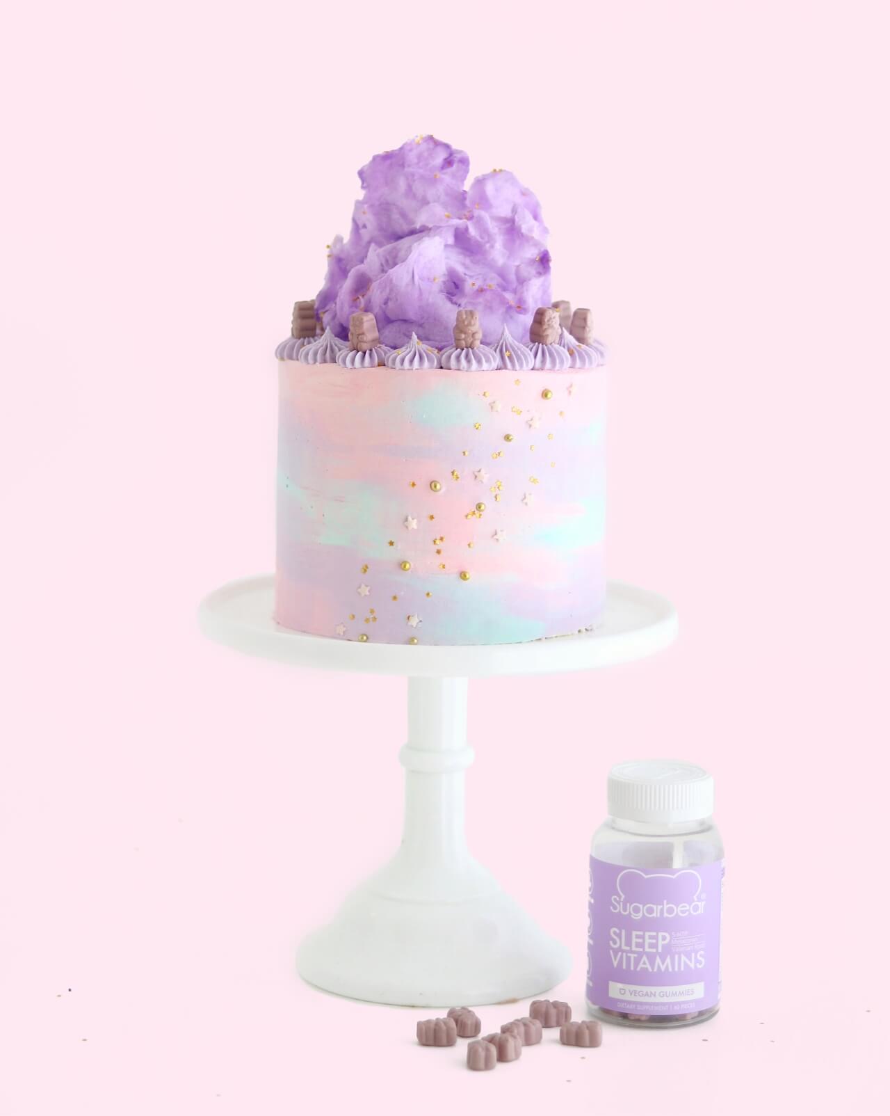 watercolor cake with cotton candy