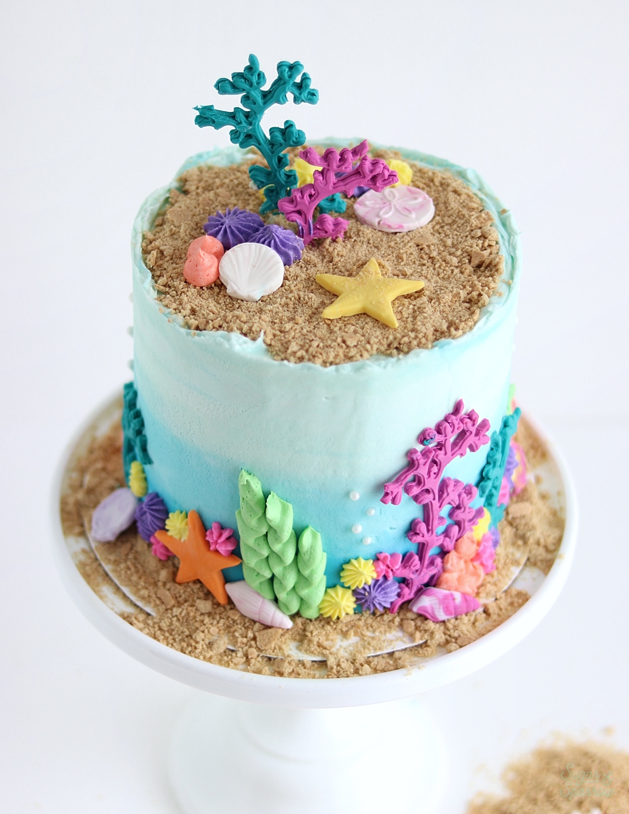 under the sea cake with seashells and coral reef 