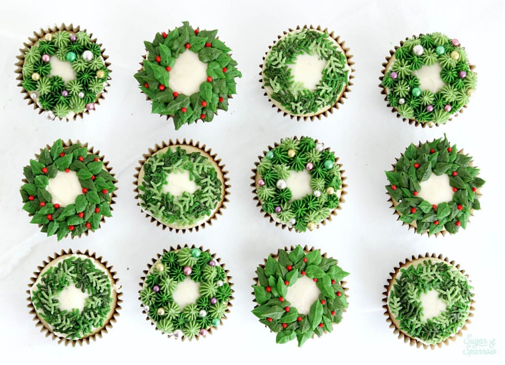 holiday wreath cupcakes by sugar and sparrow