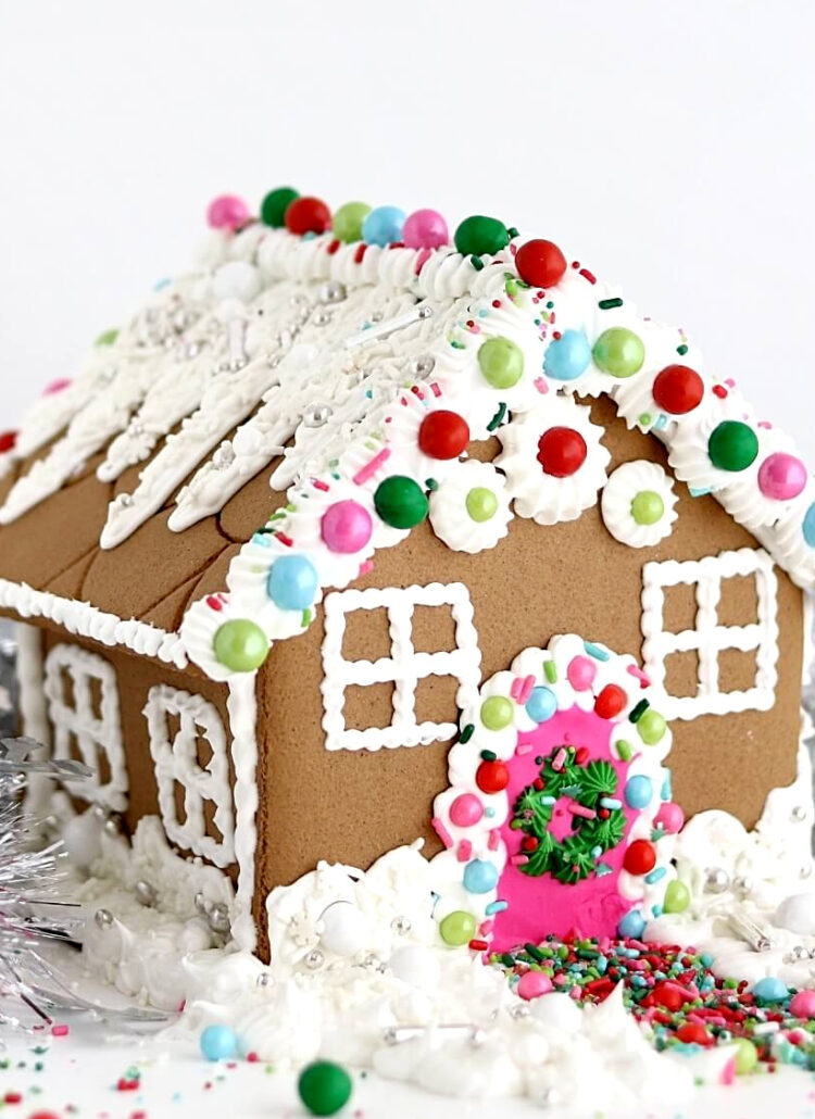 sprinkle gingerbread house by sugar and sparrow