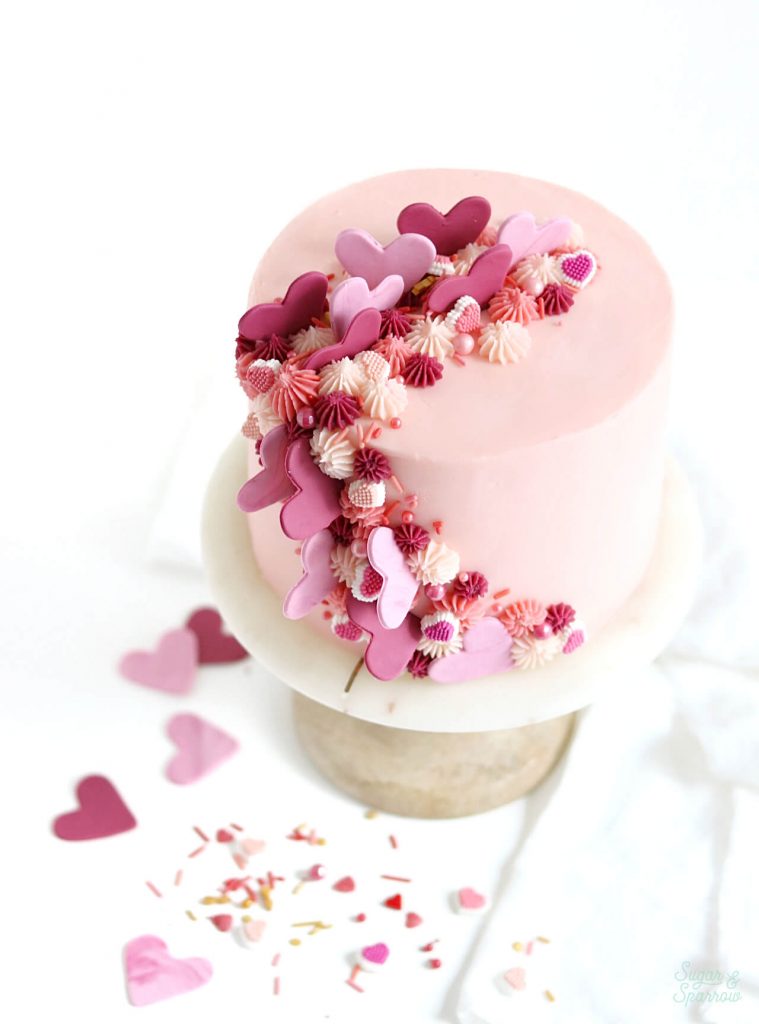 Pink and red heart cake for valentines day