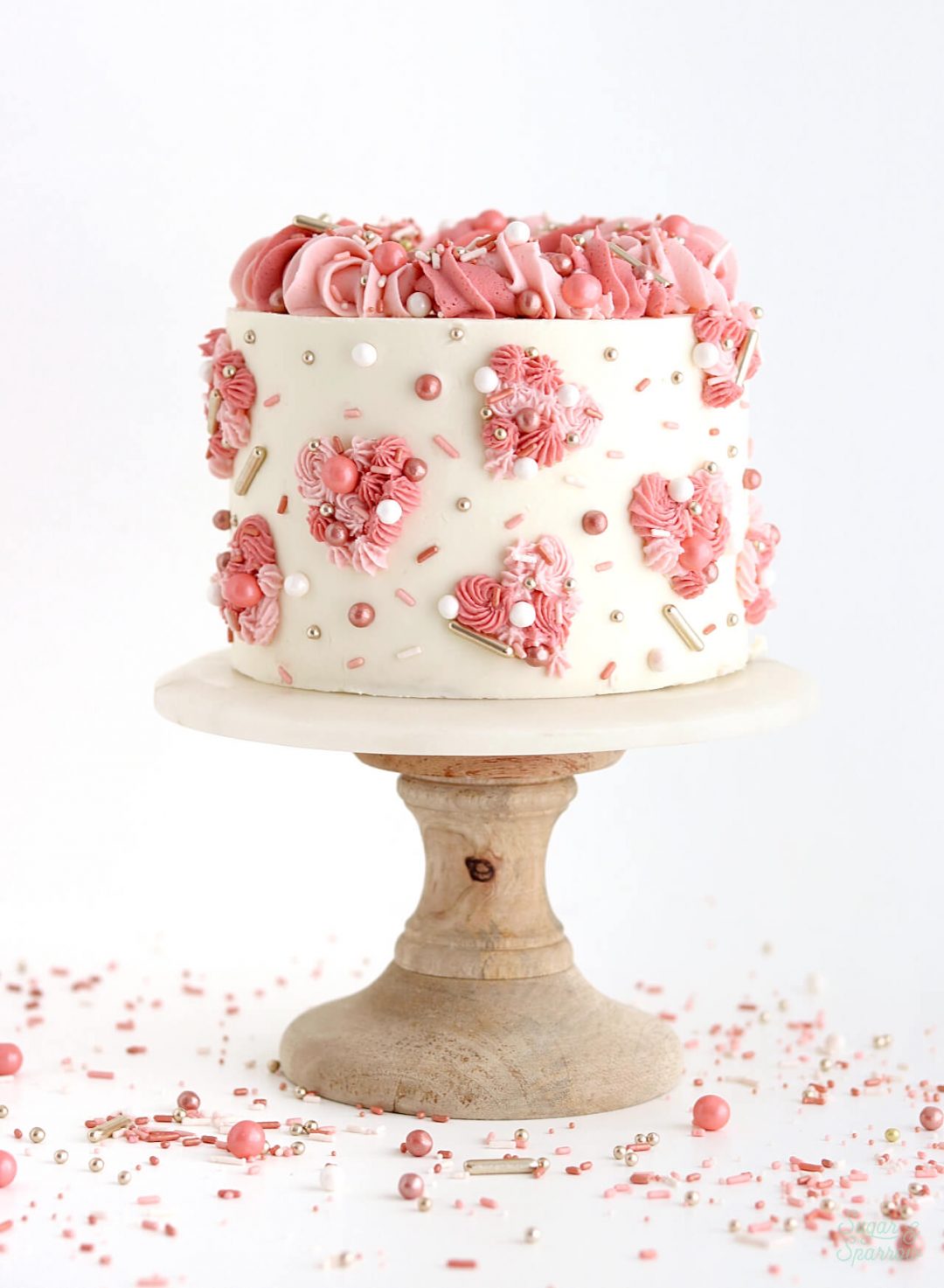 Heart Covered Valentine Cake Tutorial - Sugar &amp; Sparrow