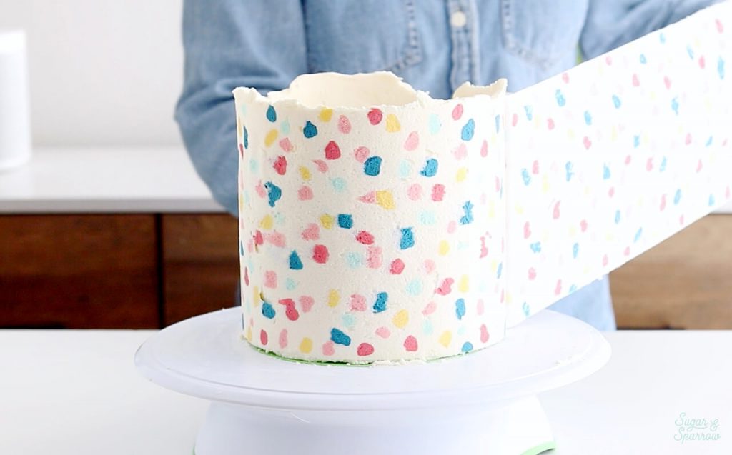 how to wrap a cake with buttercream terrazzo