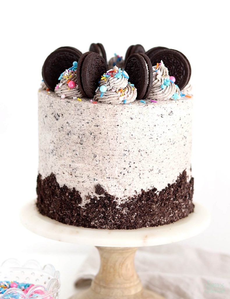 vegan chocolate cake with oreo buttercream