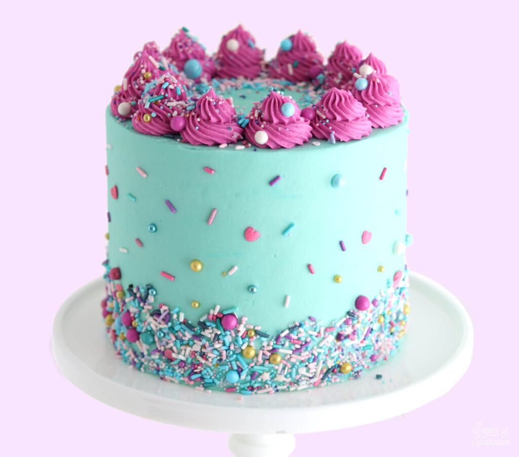 birthday cake with sprinkles by sugar and sparrow