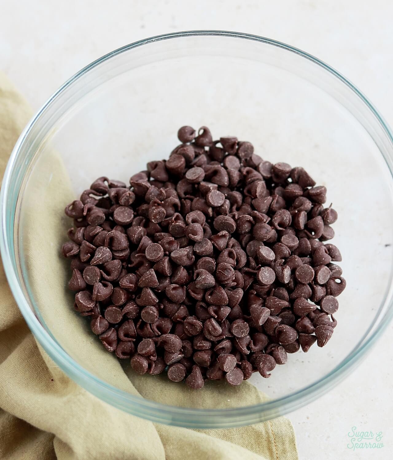 chocolate chips in a glass bowl chocolate ganache recipe
