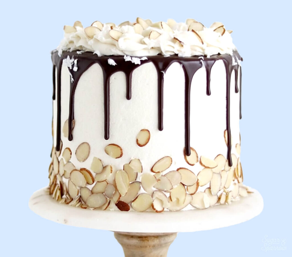 almond joy cake recipe by sugar and sparrow