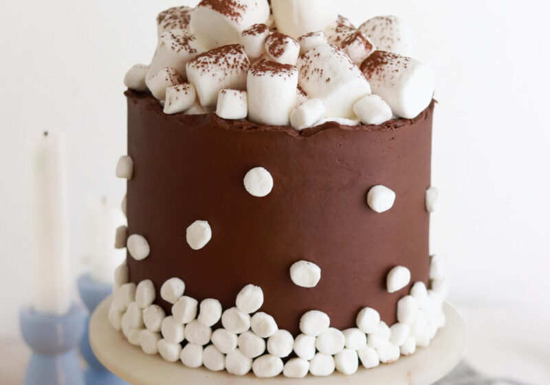 hot cocoa cake recipe with homemade marshmallow filling