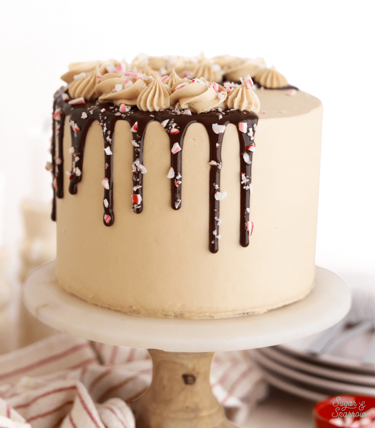 chocolate ganache drip with crushed candy canes