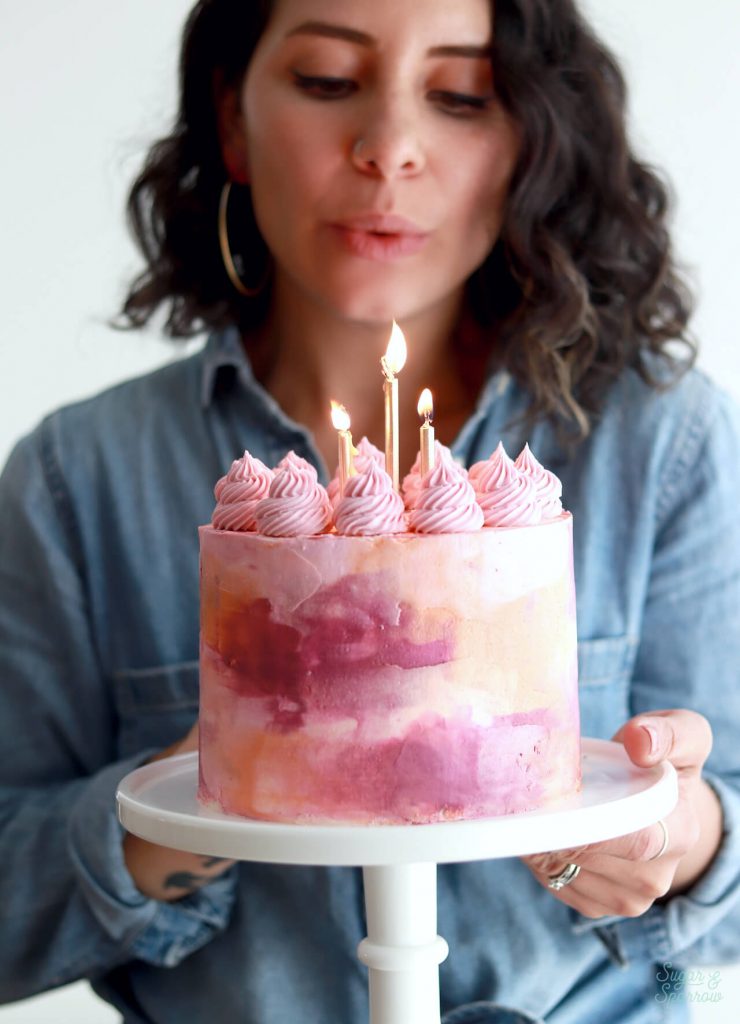 pink watercolor birthday cake