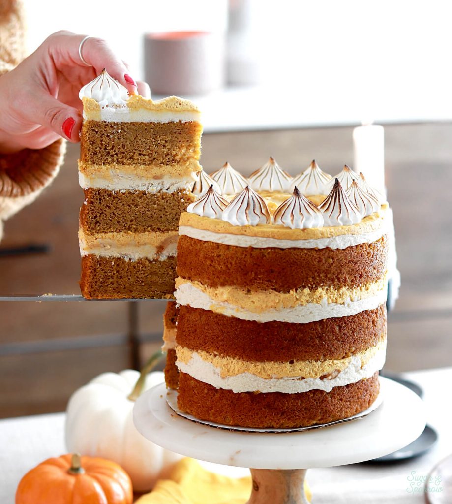 pumpkin layer cake recipe with brown sugar buttercream and pumpkin creme filling