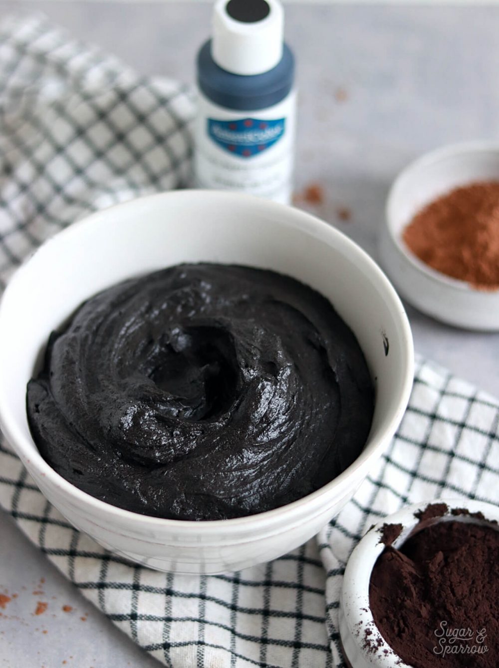 Black Buttercream Recipe with Minimal Food Coloring Sugar & Sparrow
