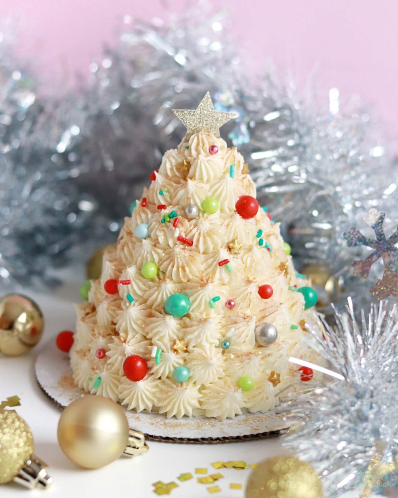 white christmas tree cake by sugar and sparrow