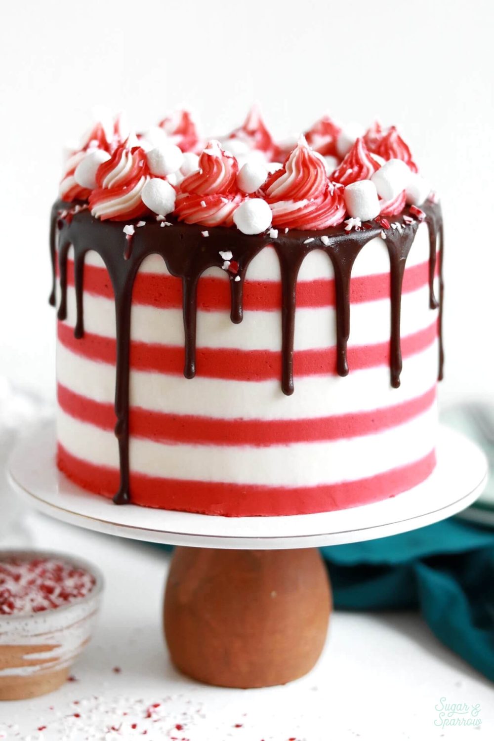 Christmas Hot Cocoa Layer Peppermint Cake - easy make-ahead christmas desserts for a crowd