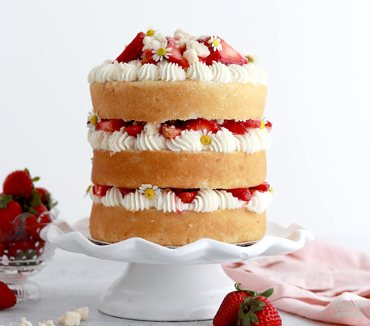 Strawberry Shortcake Layer Cake Recipe - Sugar & Sparrow