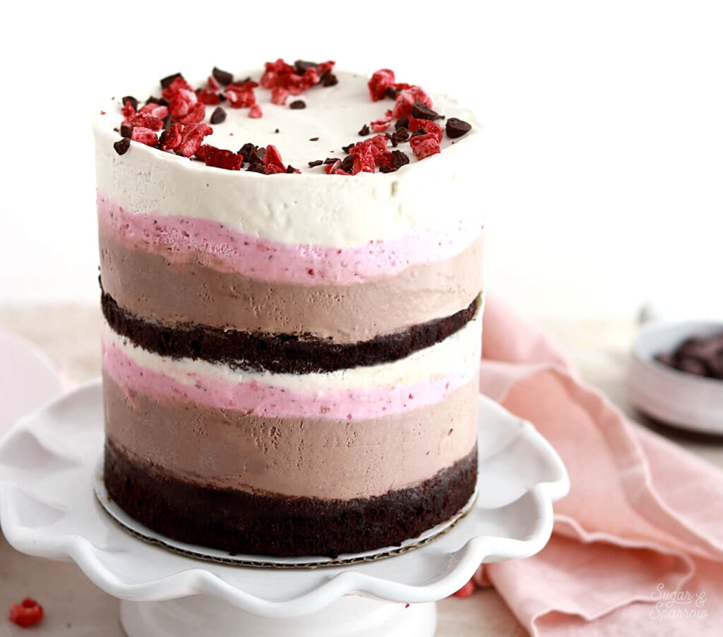 neapolitan ice cream cake by sugar and sparrow