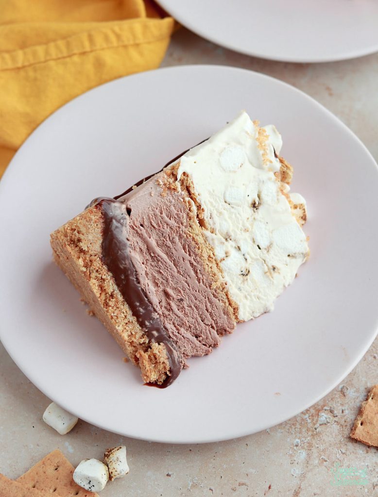 smores ice cream cake with toasted marshmallow ice cream