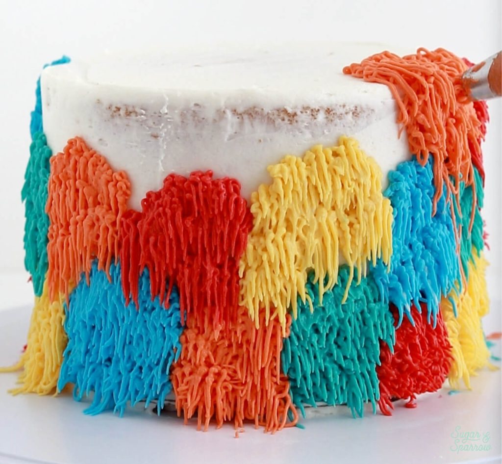 color block buttercream shag cake tutorial