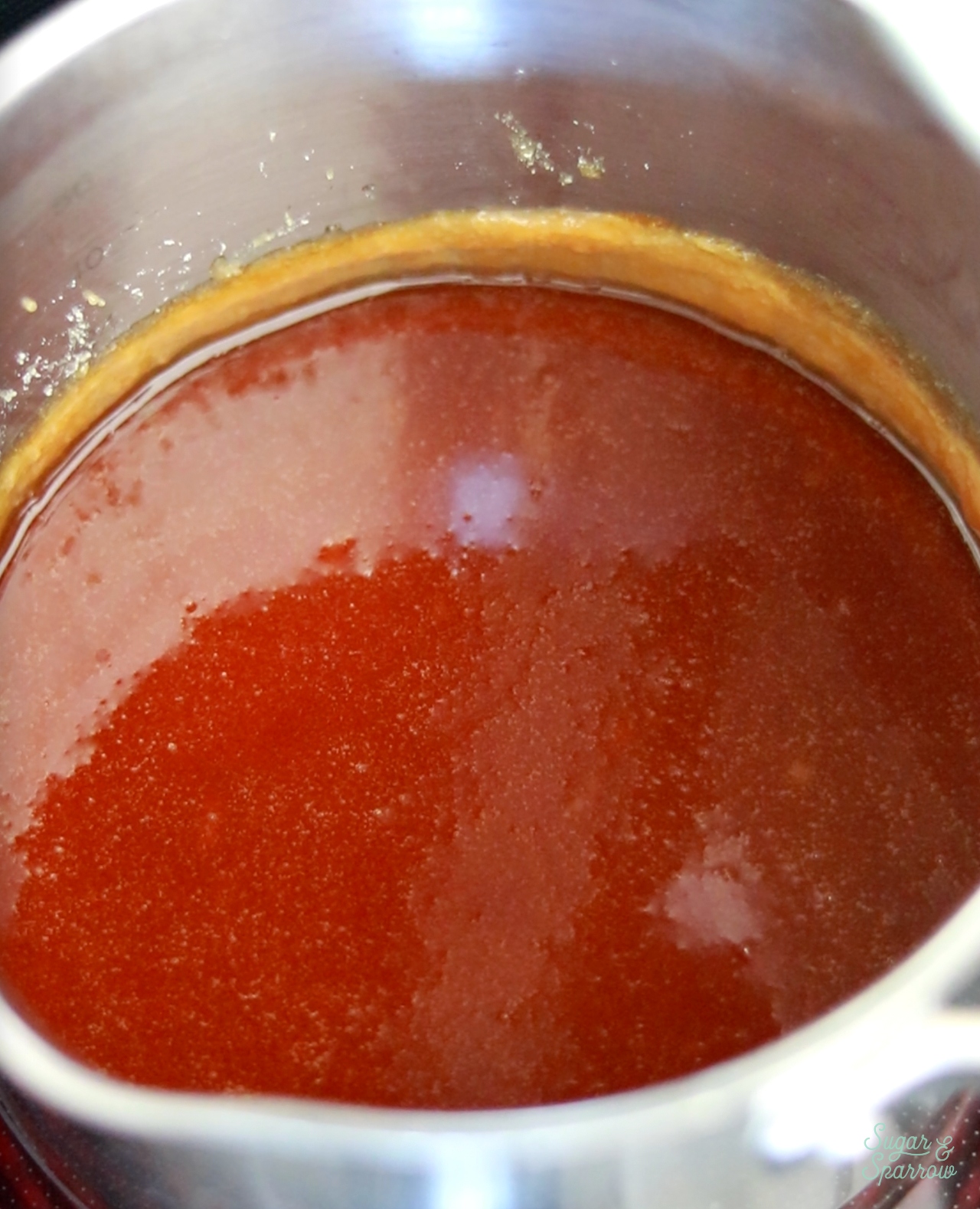 granulated sugar melted into an amber colored liquid