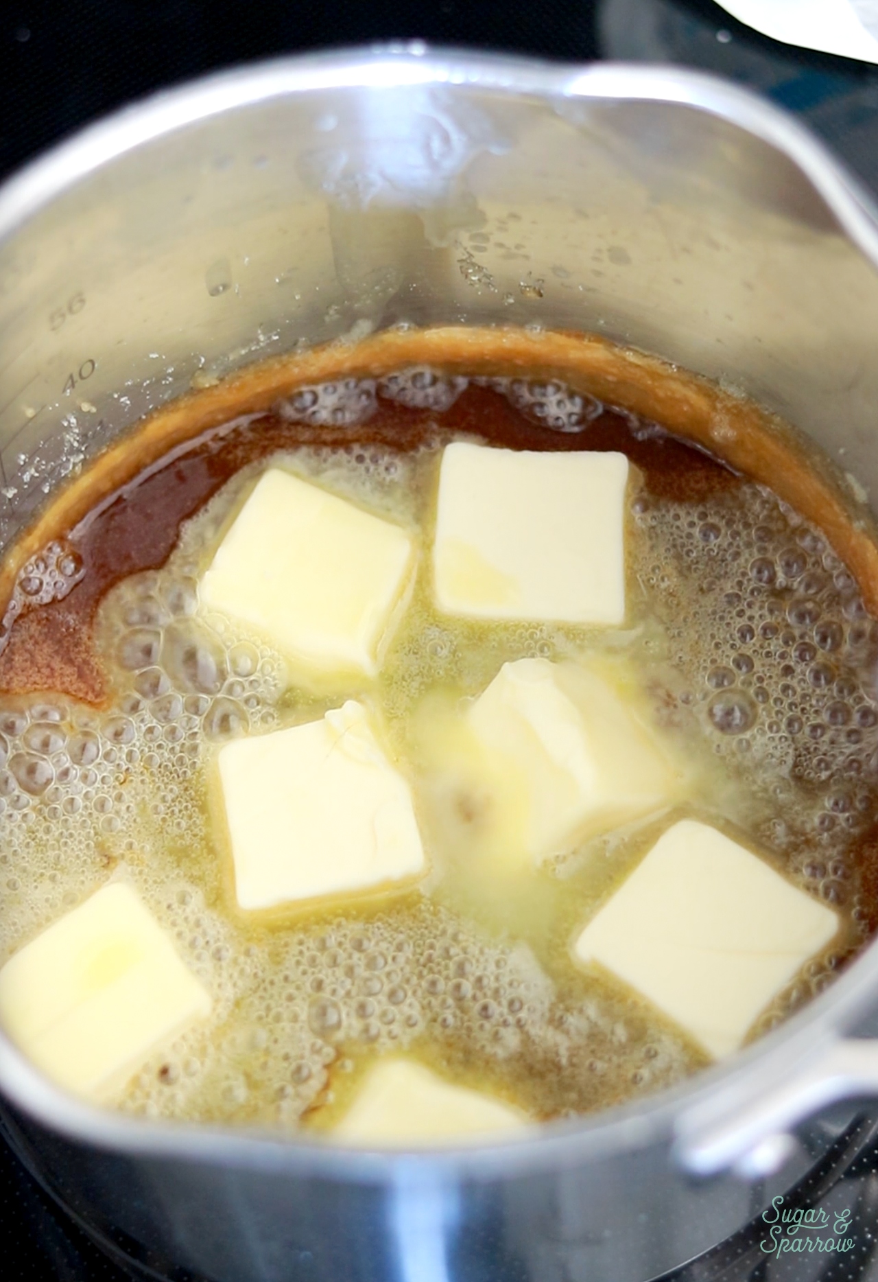 butter added to melted sugar