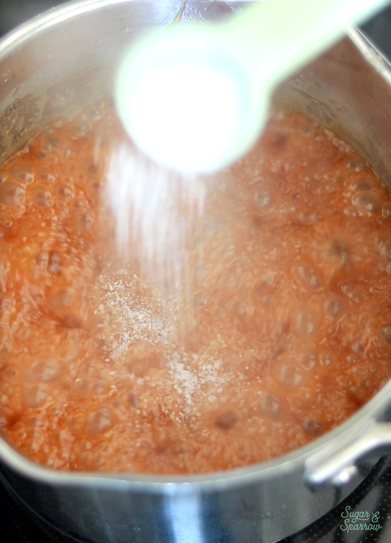 pouring salted caramel into separate container