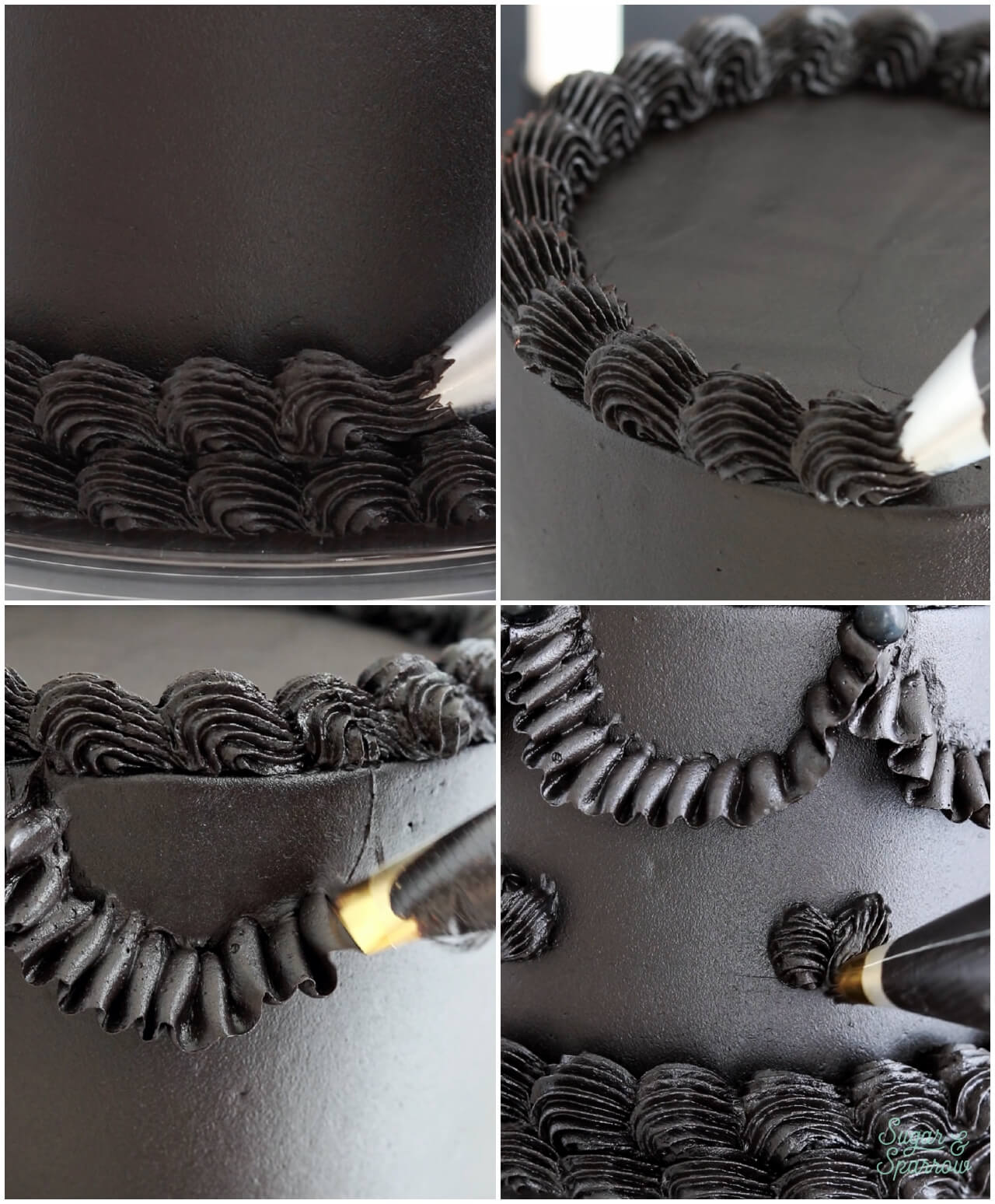 how to pipe a vintage cake with black frosting