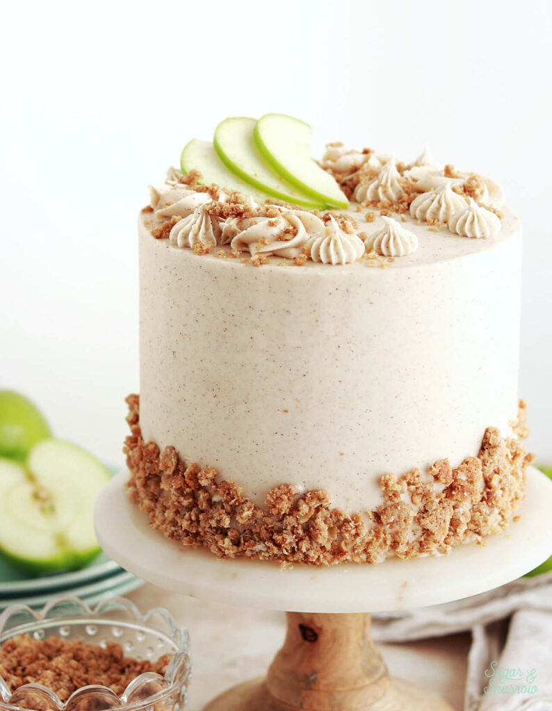 apple crisp layer cake recipe by sugar and sparrow