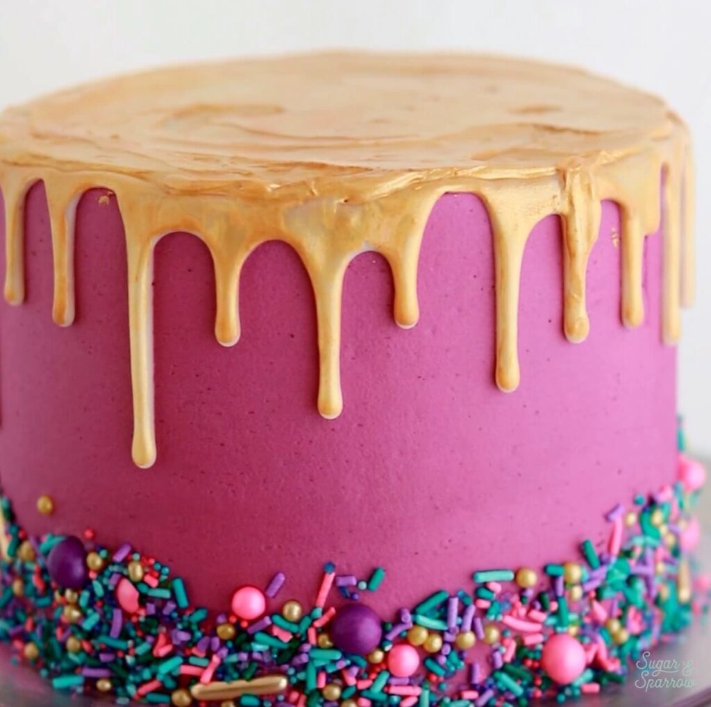 how to make a gold drip cake