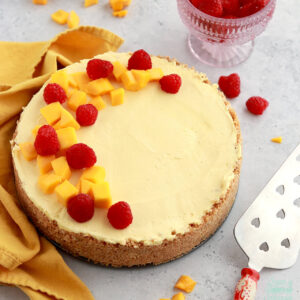 no bake mango cheesecake by sugar and sparrow