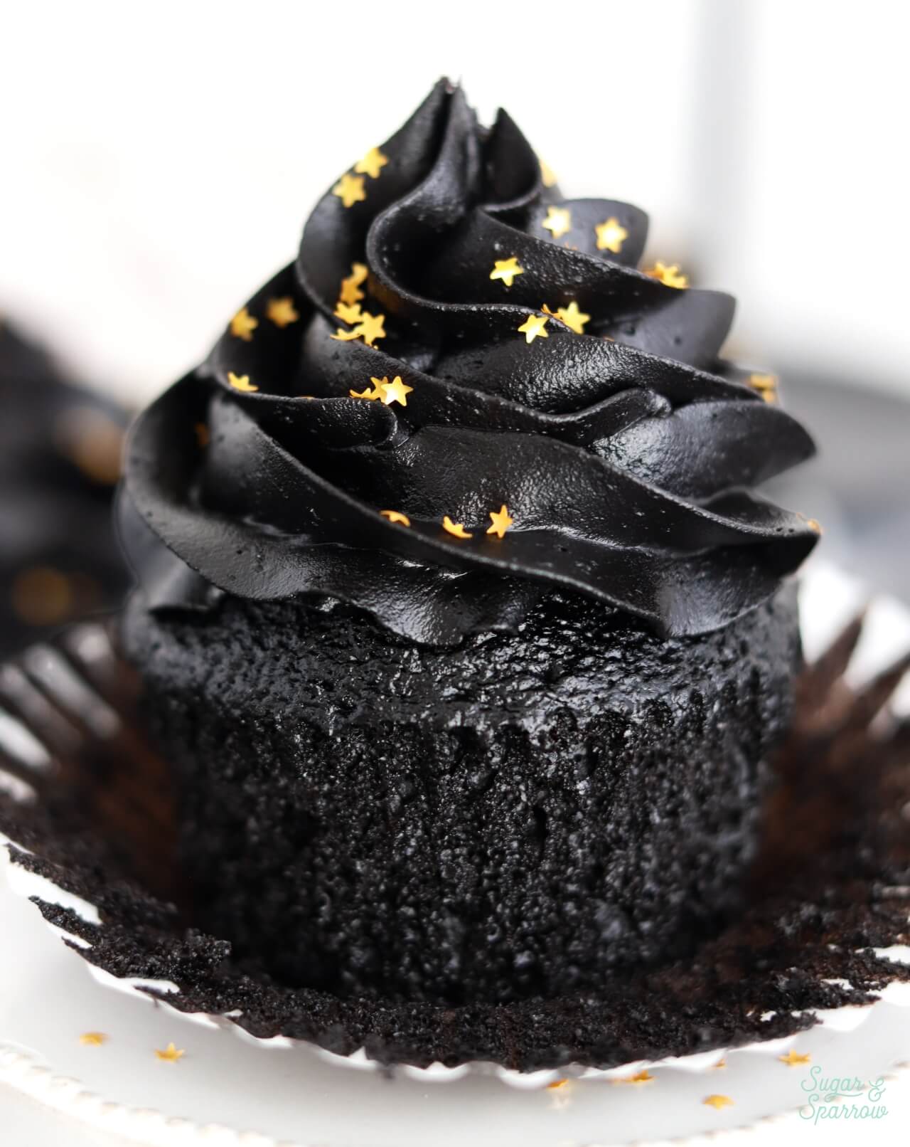 black velvet cupcakes made with black cocoa powder