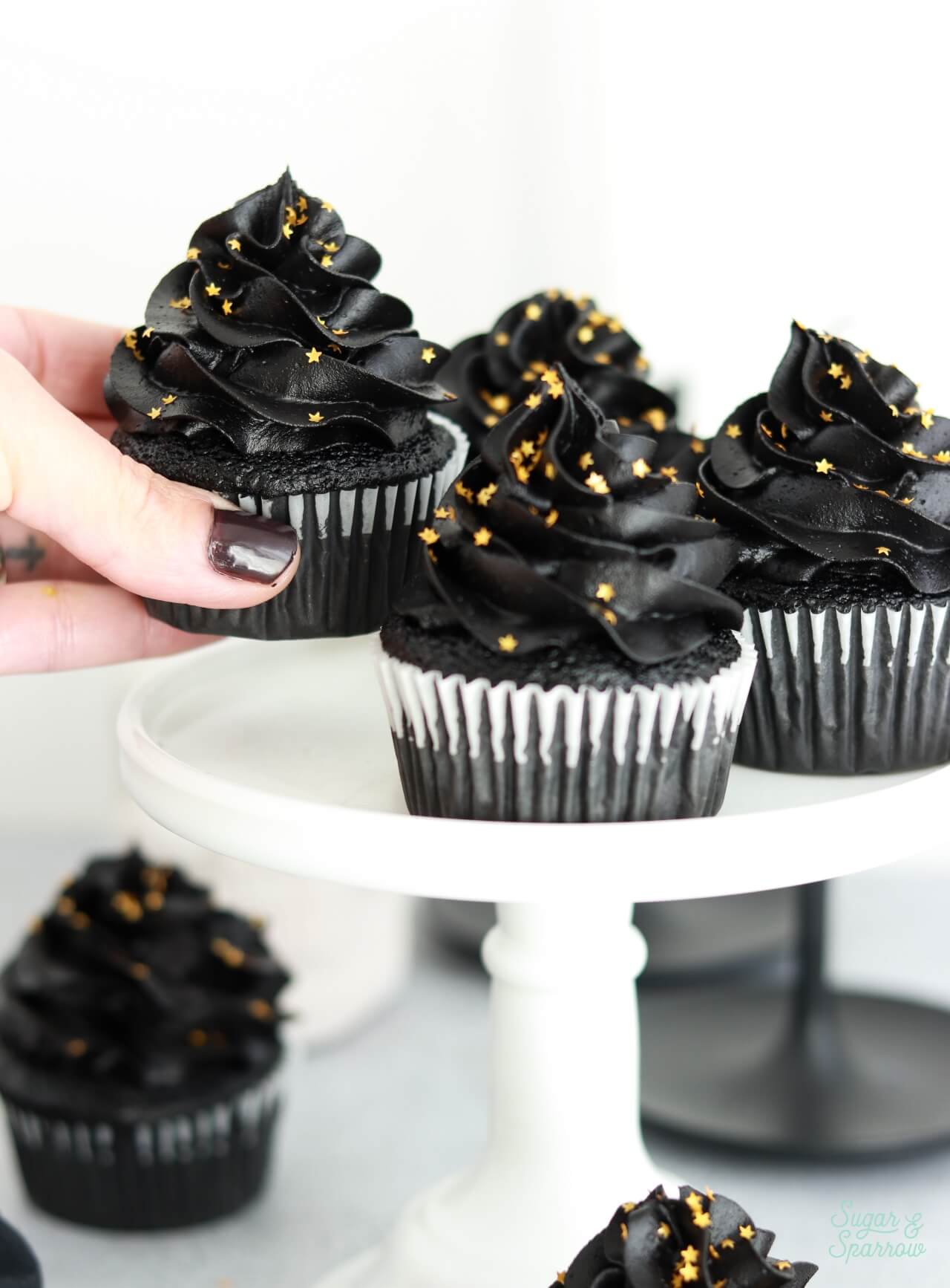 black cupcakes with black buttercream without food coloring