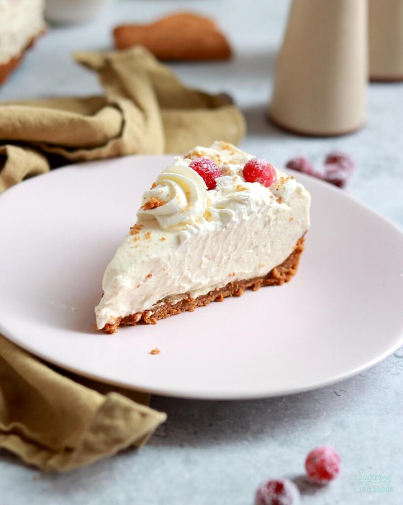 no bake eggnog cheesecake with biscoff cookie crust