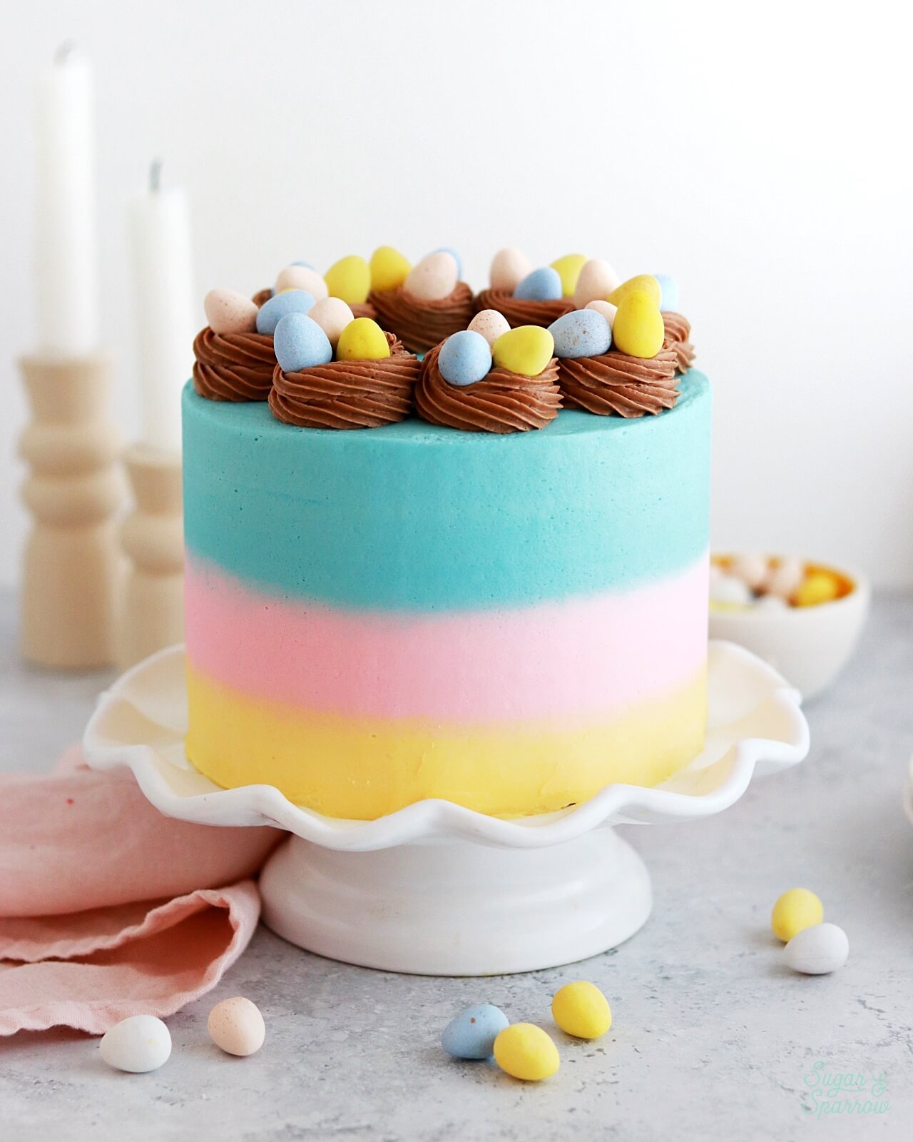 cadbury mini egg cake recipe by sugar and sparrow