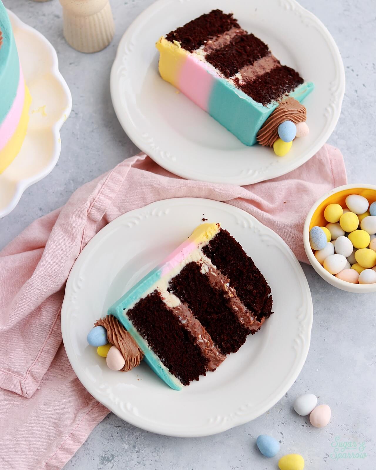 cadbury mini egg ganache filling with chocolate cake