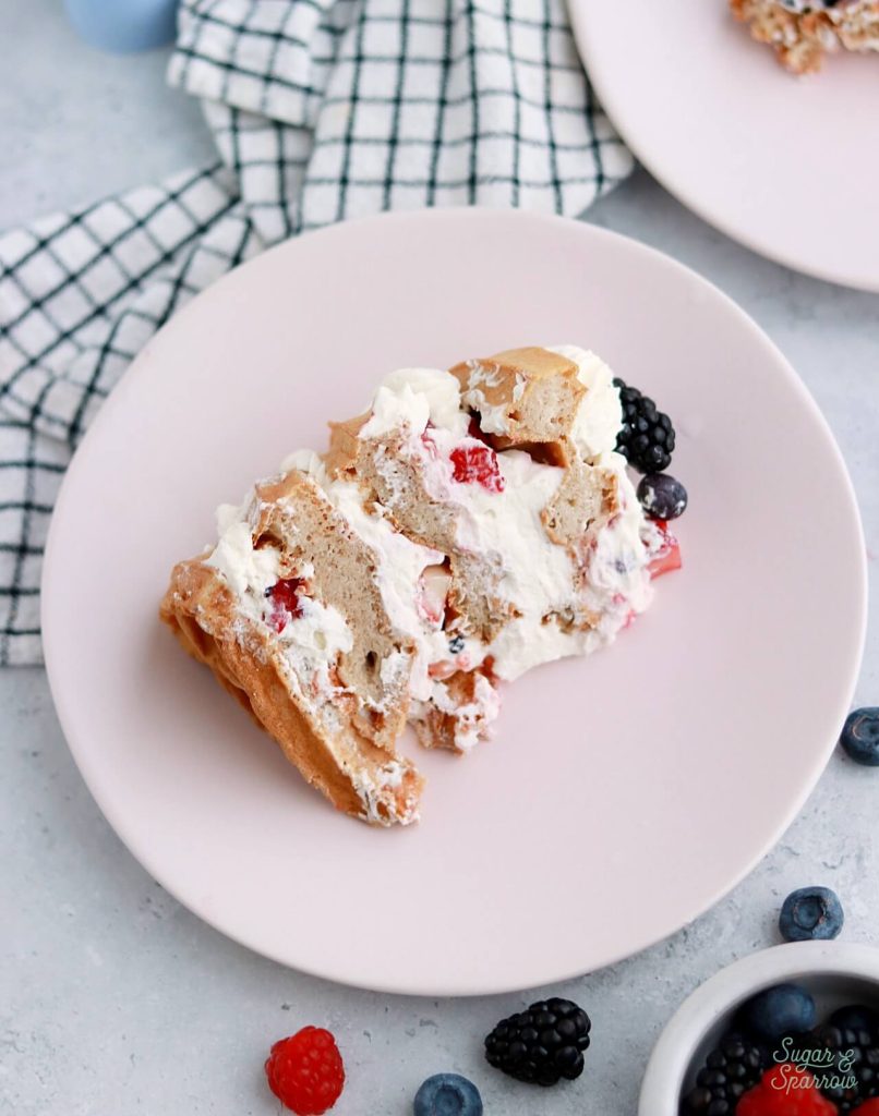 belgian waffle cake with mascarpone cream frosting