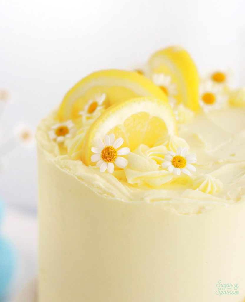lemon cake with chamomile flowers
