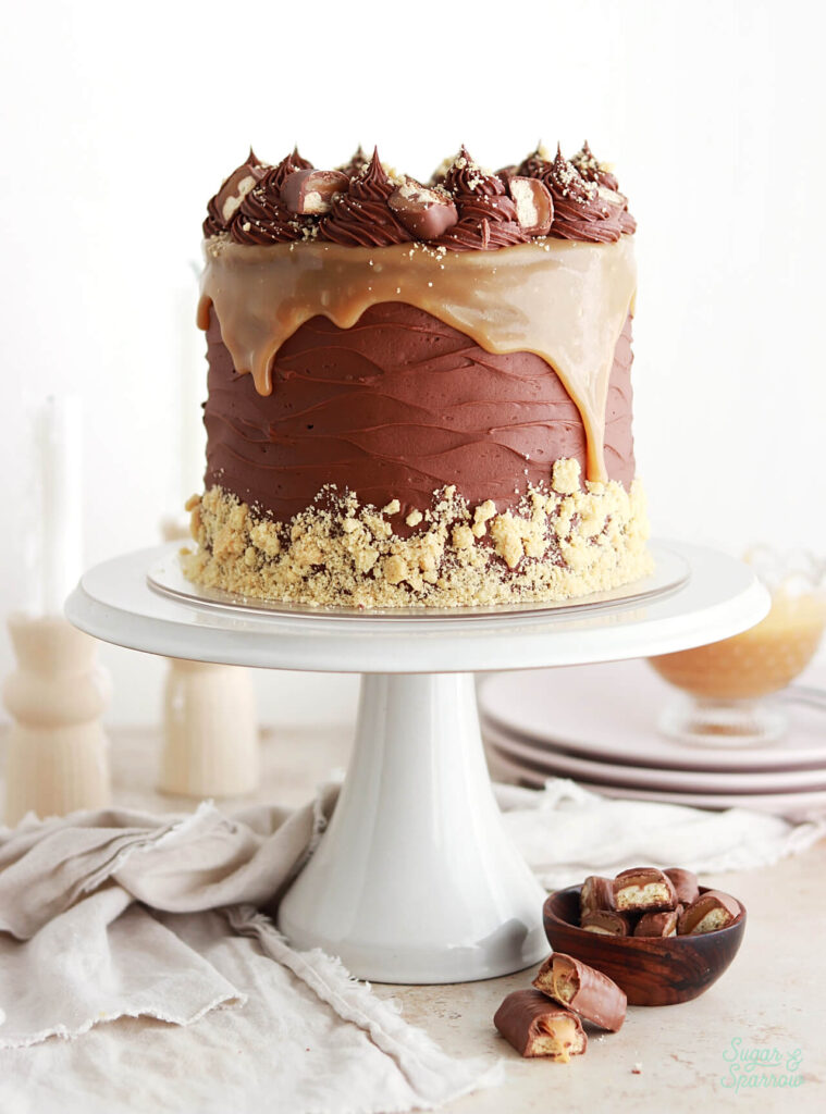 twix layer cake recipe by sugar and sparrow