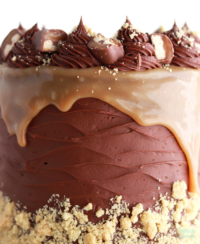 thick caramel drip Twix cake