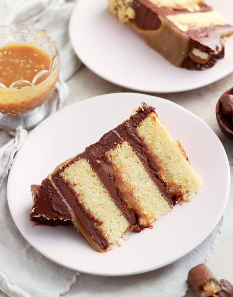 Twix layer cake recipe by sugar and sparrow