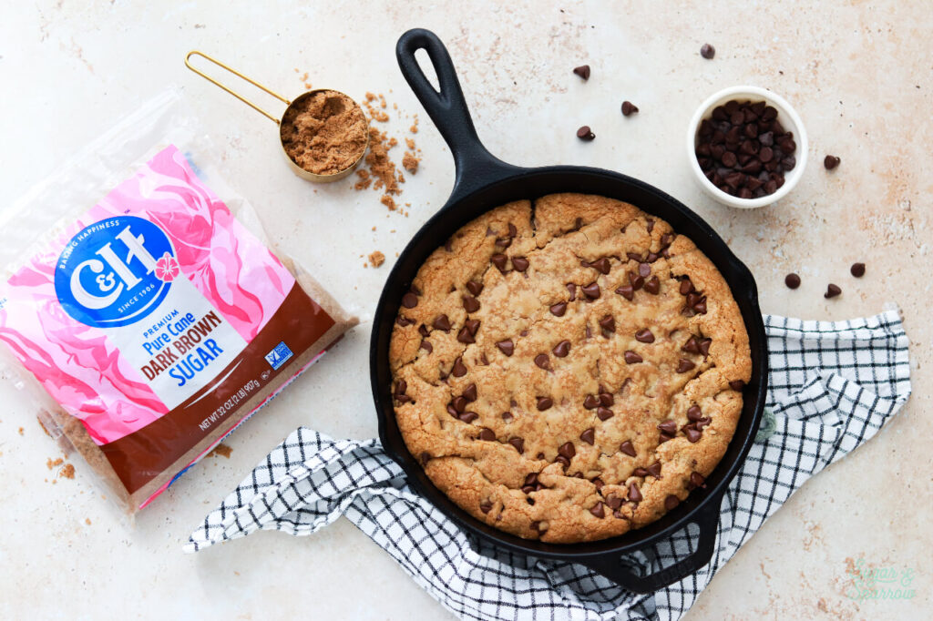 chocolate chip cookie skillet with brown butter