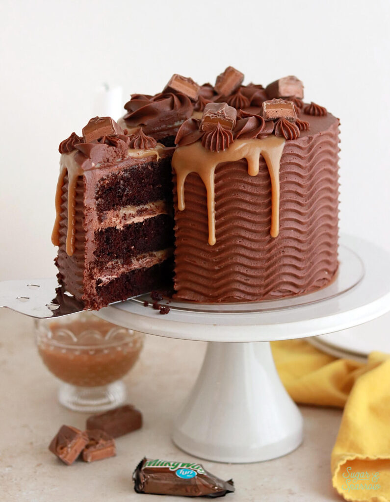 chocolate cake with caramel and nougat filling