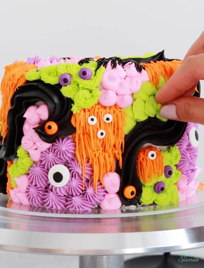 monster cake with googly eyes