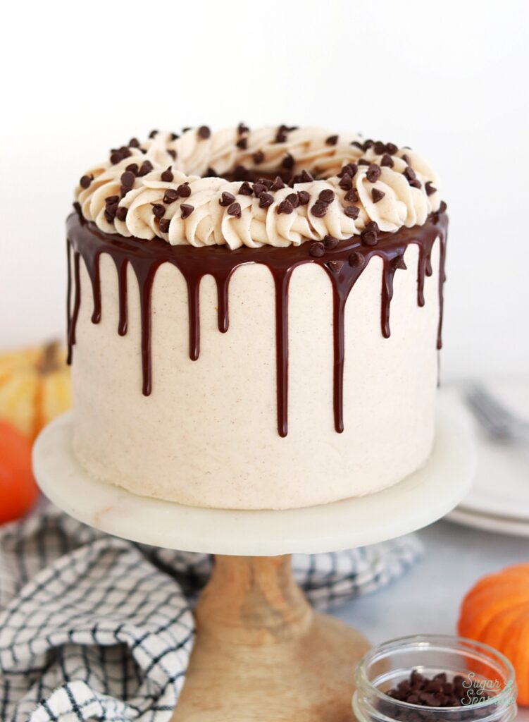 pumpkin chocolate chip cake recipe by sugar and sparrow